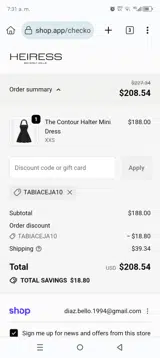 Tabiaceja10 coupon verification screenshot