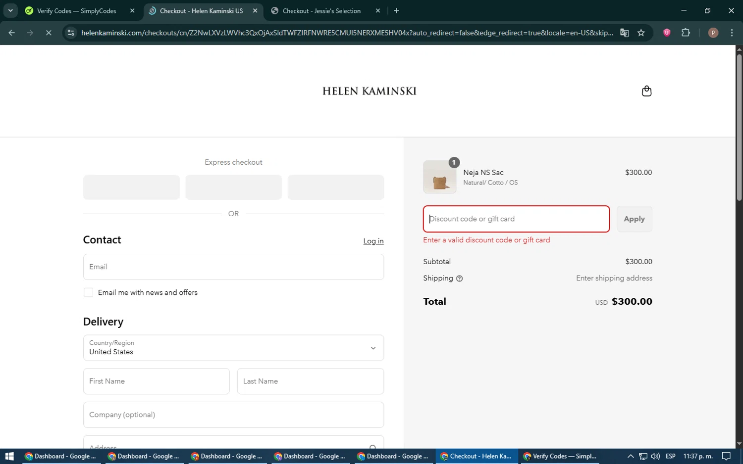 Helen Kaminski promo code screenshot showing code DLYNN20 applied at Helen Kaminski checkout page. Uploaded by SimplyCodes community member RoyalSleuth6331 on Jun 3, 2025