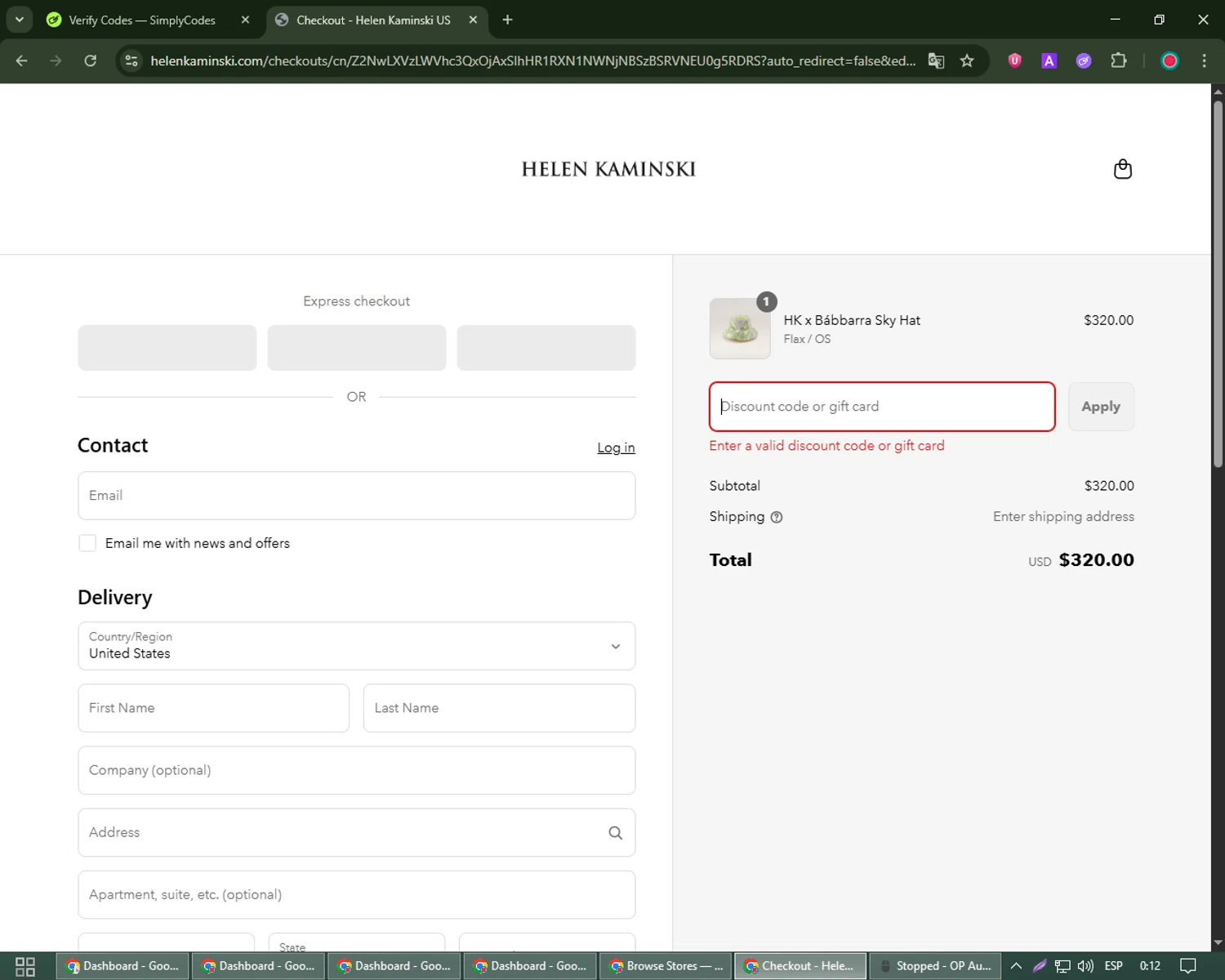 Helen Kaminski promo code screenshot showing code SAVE30 applied at Helen Kaminski checkout page. Uploaded by SimplyCodes community member james_smith on Jun 11, 2025