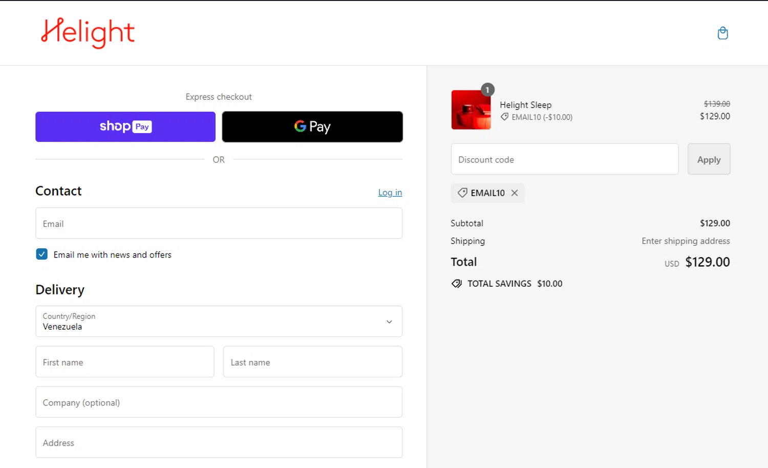 where to use Helight promo code box