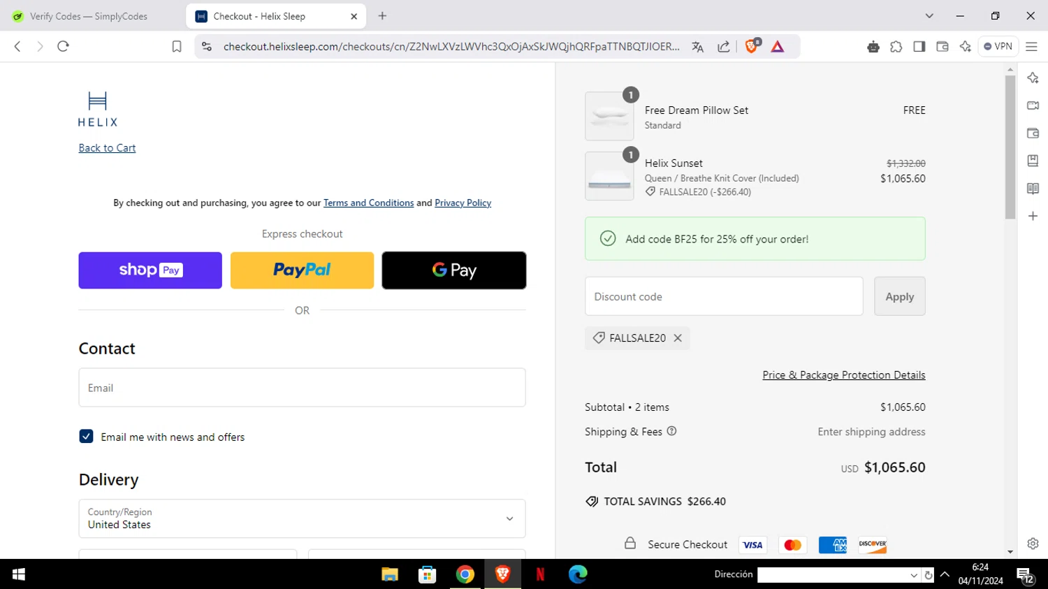 where to use Helix Sleep promo code box