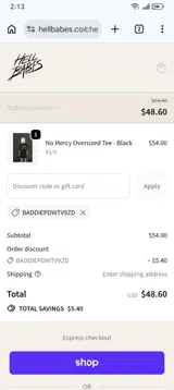 baddiePDWTV9ZD coupon verification screenshot