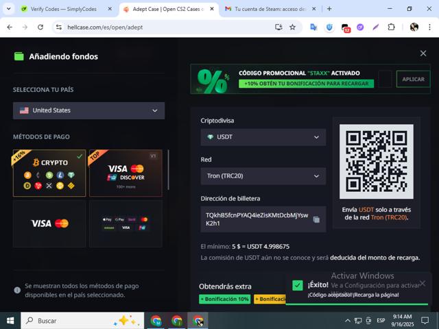 Hellcase checkout page showing Hellcase promo code box | Screenshot taken by SimplyCodes community member on Sep 16, 2025