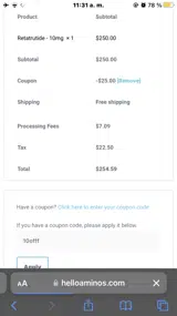 10offf coupon verification screenshot