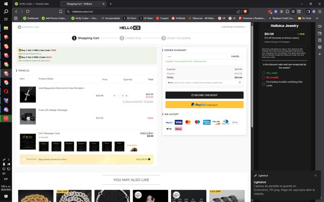 Helloice Jewelry checkout page showing Helloice Jewelry promo code box | Screenshot taken by SimplyCodes community member on Aug 28, 2025