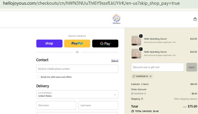 Hello Joyous checkout page showing Hello Joyous promo code box | Screenshot taken by SimplyCodes community member on Sep 25, 2025