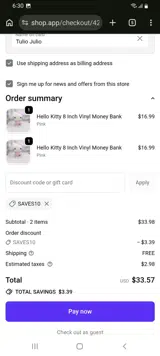 SAVES10 coupon verification screenshot