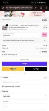 WELCOME20 coupon verification screenshot