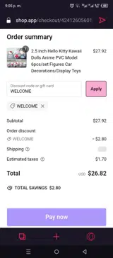 WELCOME coupon verification screenshot