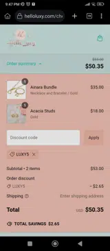 LUXY5 coupon verification screenshot