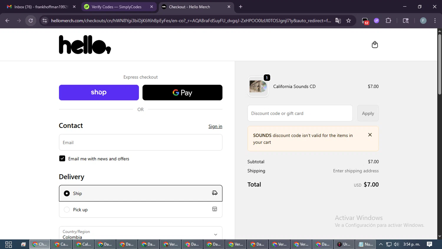 Hello Merch checkout page showing Hello Merch discount code box | Screenshot taken by SimplyCodes community member on Feb 8, 2026