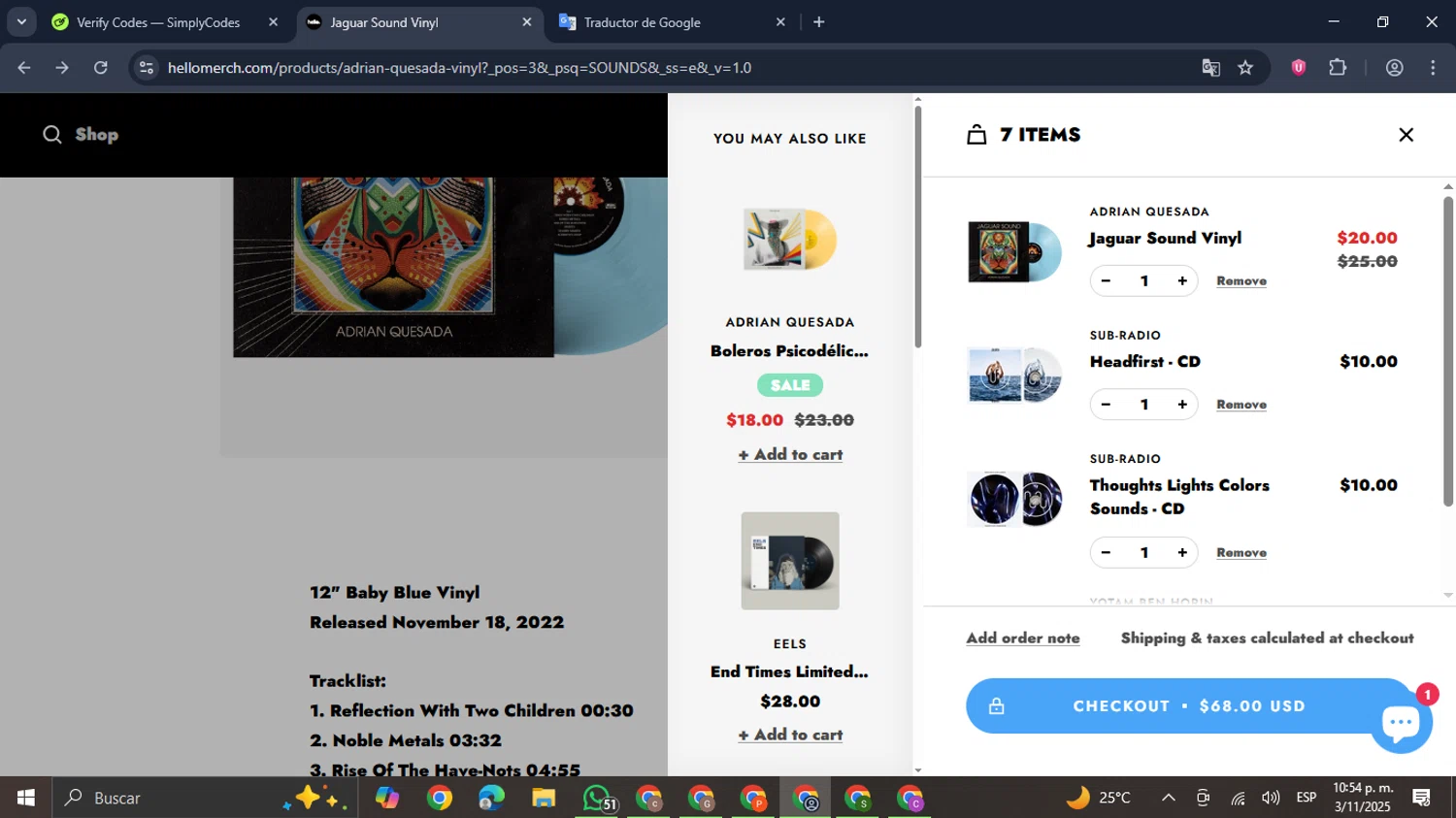 Hello Merch discount code screenshot showing code SOUNDS applied at Hello Merch checkout page. Uploaded by SimplyCodes community member GloriousDefender7889 on Nov 4, 2025