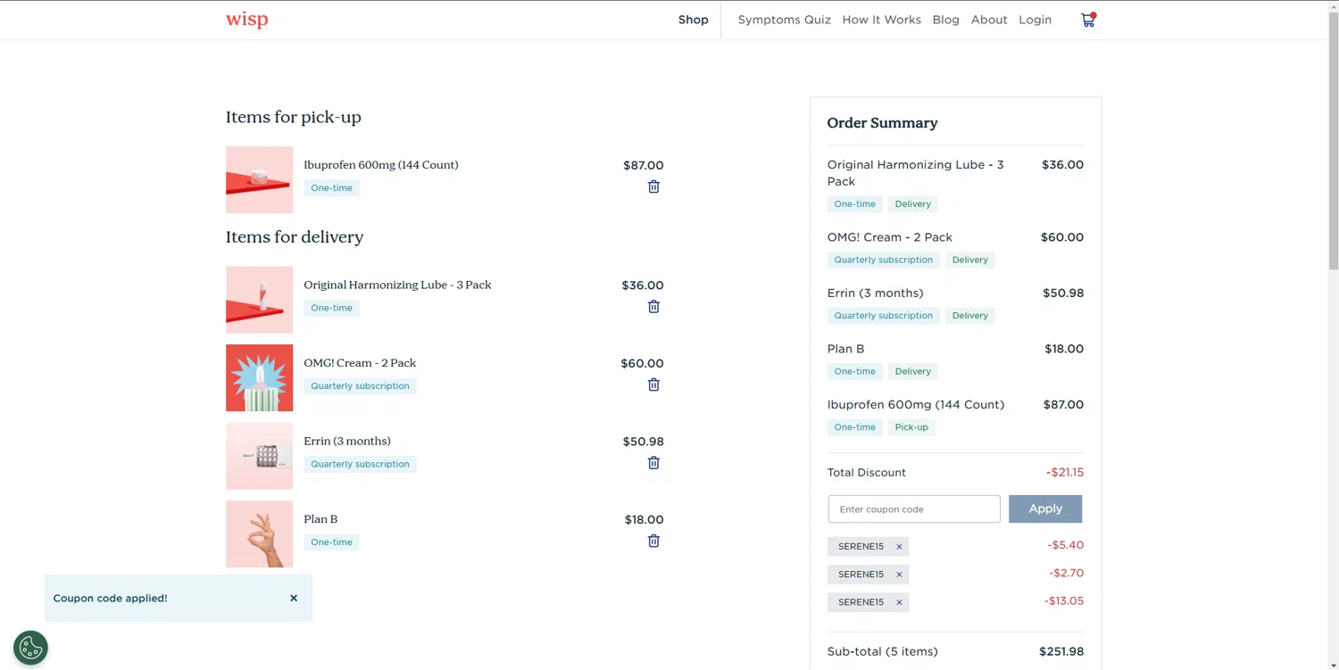 where to use Hello Wisp promo code box