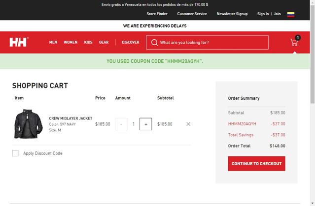Helly Hansen checkout page showing Helly Hansen promo code box | Screenshot taken by SimplyCodes community member on Dec 26, 2021