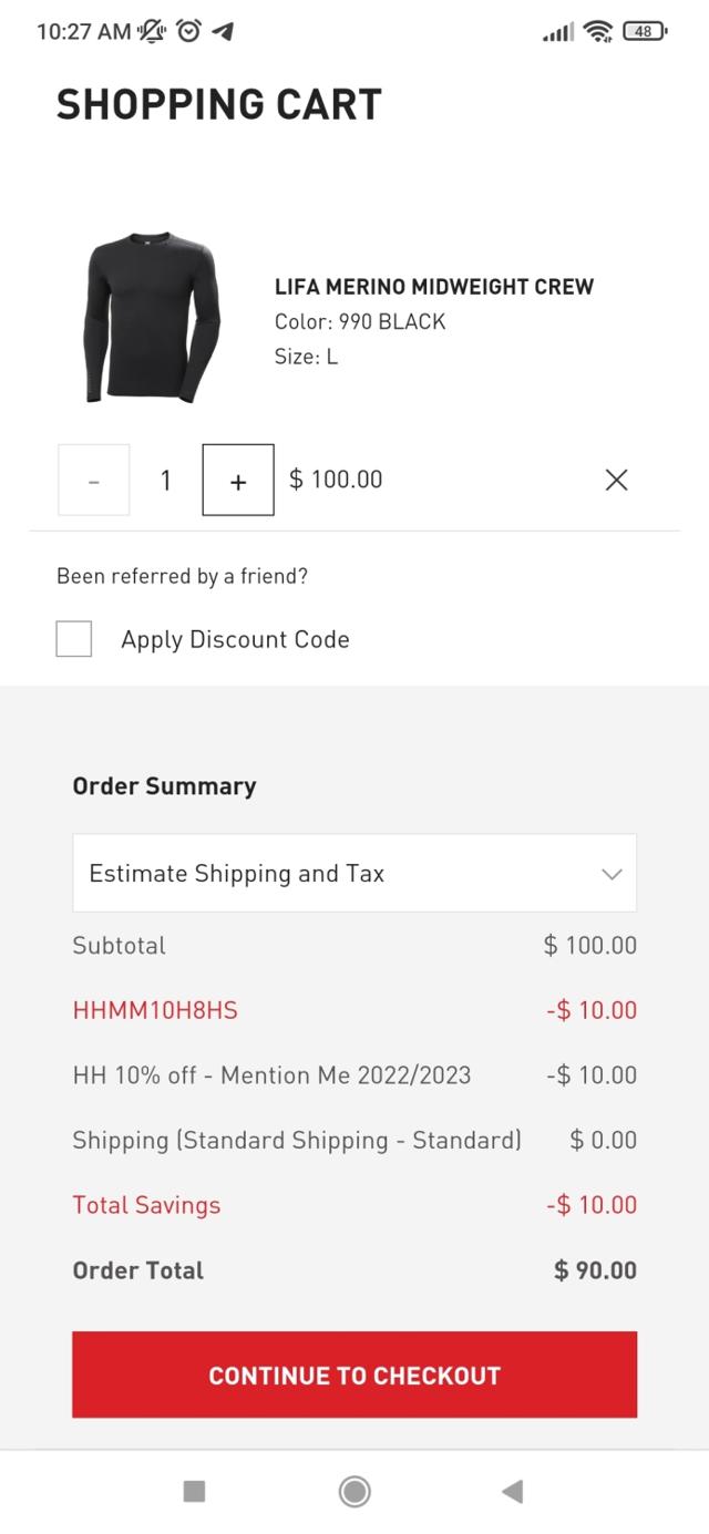 Helly Hansen checkout page showing Helly Hansen promo code box | Screenshot taken by SimplyCodes community member on Jan 18, 2022