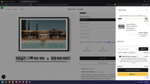 Helm & Oar checkout page showing Helm & Oar promo code box | Screenshot taken by SimplyCodes community member on Jan 17, 2025