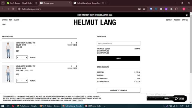 Helmut Lang checkout page showing Helmut Lang promo code box | Screenshot taken by SimplyCodes community member on Apr 19, 2024