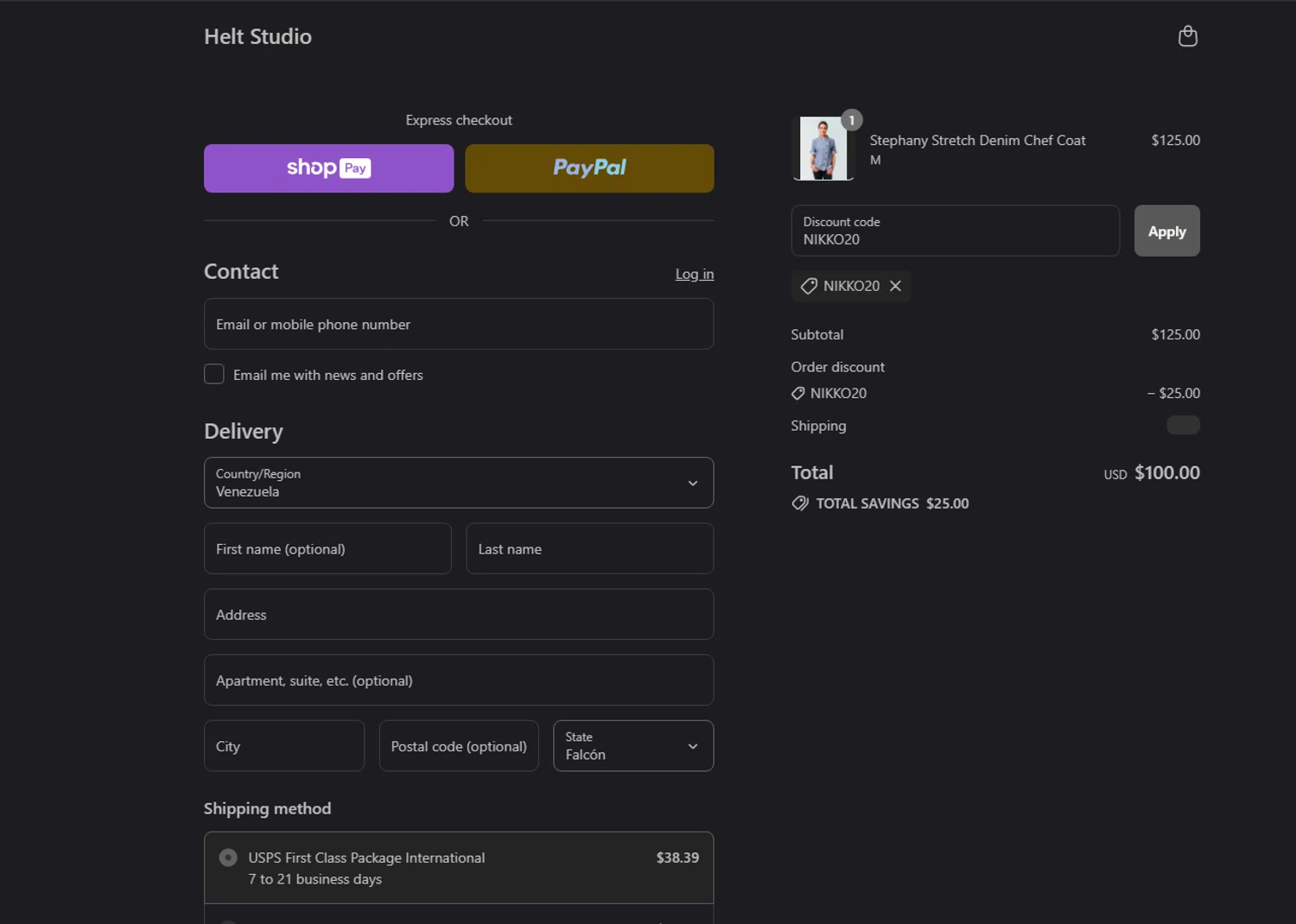 Helt Studio promo code screenshot showing code NIKKO20 applied at Helt Studio checkout page. Uploaded by SimplyCodes community member Parangutirimicuaro on Jul 26, 2025