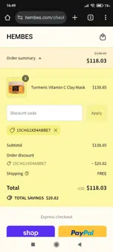 15CHG1XD4ABBE7 coupon verification screenshot