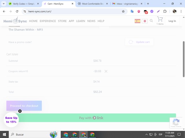 Hemi-Sync checkout page showing Hemi-Sync promo code box | Screenshot taken by SimplyCodes community member on Jul 11, 2025