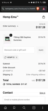 hemp10 coupon verification screenshot