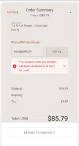 Hemp Generation coupon verification screenshot
