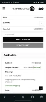 HEMP10 coupon verification screenshot