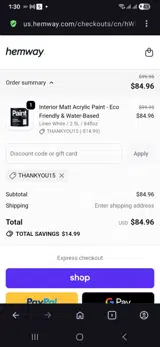 Hemway coupon verification screenshot