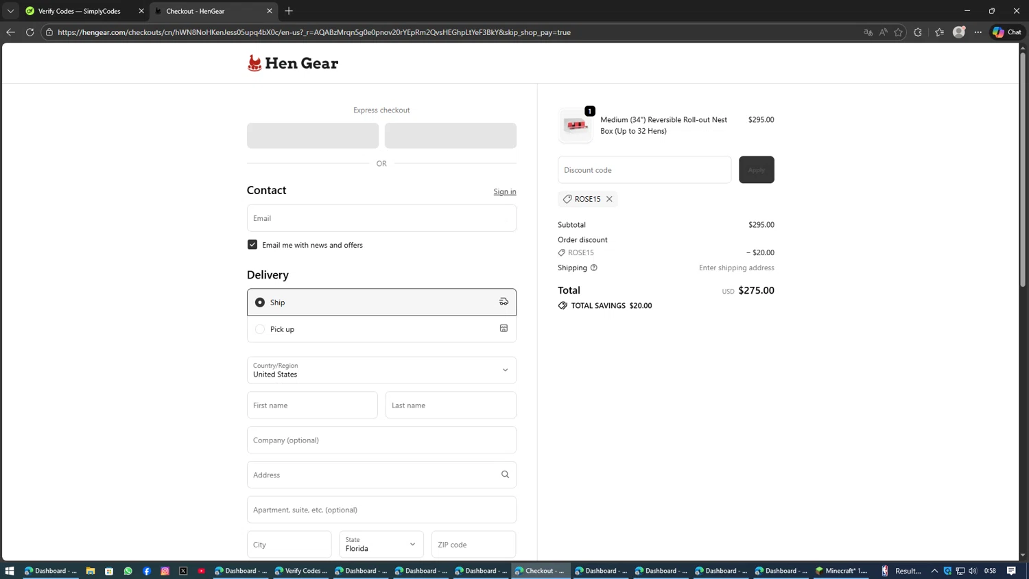 HenGear checkout page showing HenGear discount code box | Screenshot taken by SimplyCodes community member on Feb 4, 2026