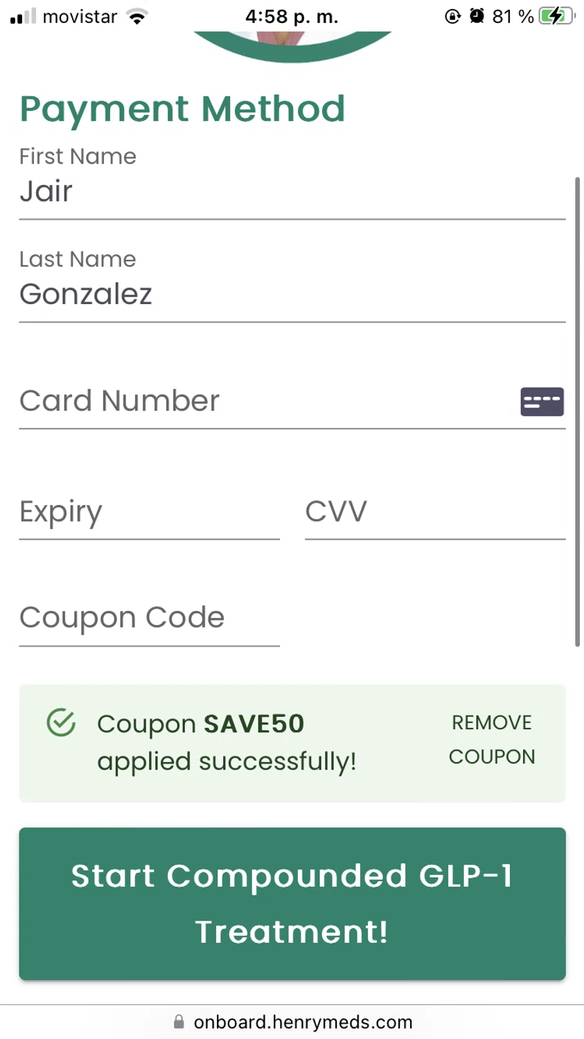 Henry Meds checkout page showing Henry Meds coupon code box | Screenshot taken by SimplyCodes community member on Mar 13, 2024