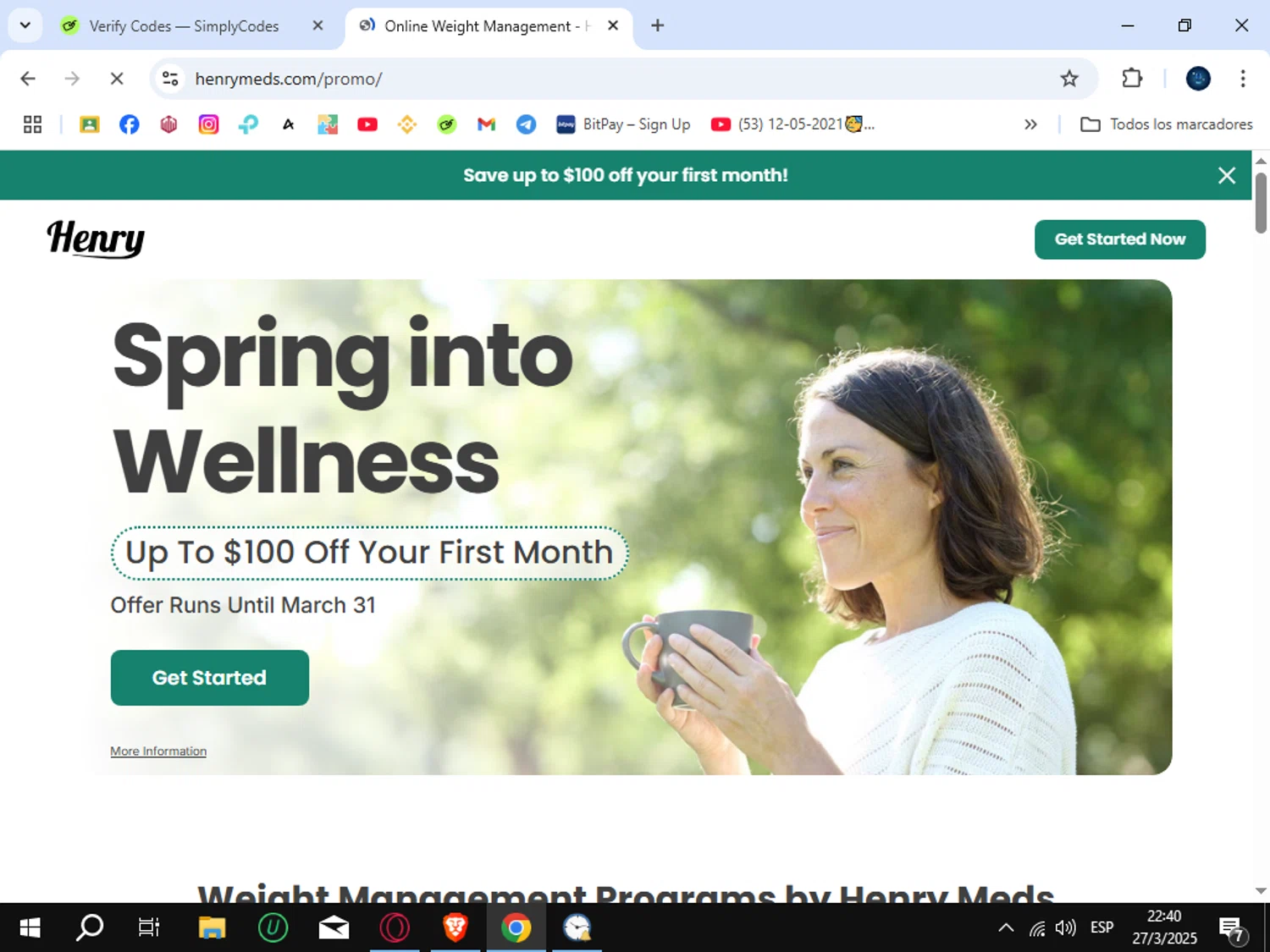 Henry Meds checkout page showing Henry Meds coupon code box | Screenshot taken by SimplyCodes community member on Mar 28, 2025