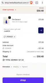 JodiK20 coupon verification screenshot