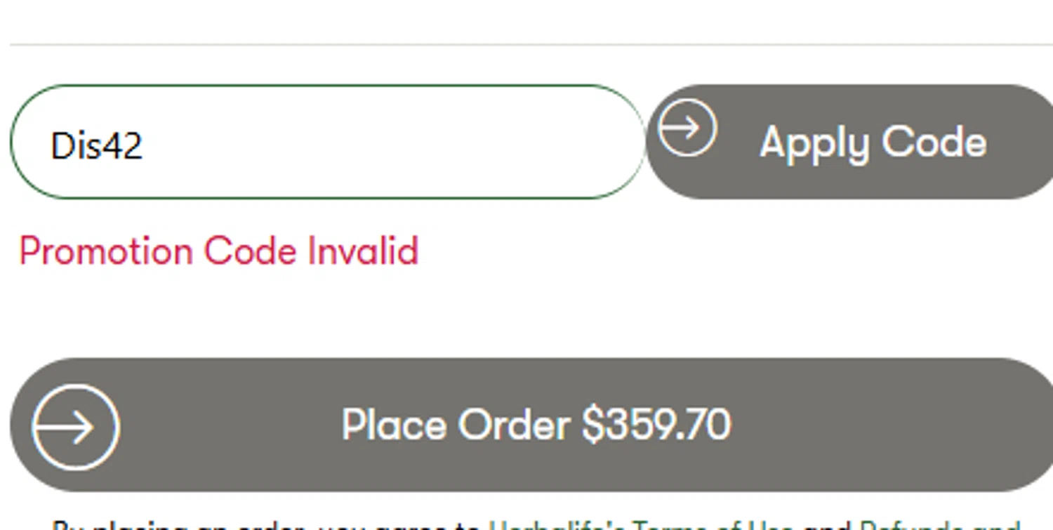 Herbalife discount code screenshot showing code Dis42 applied at Herbalife checkout page. Uploaded by SimplyCodes community member BonusLynx9473 on Oct 28, 2025