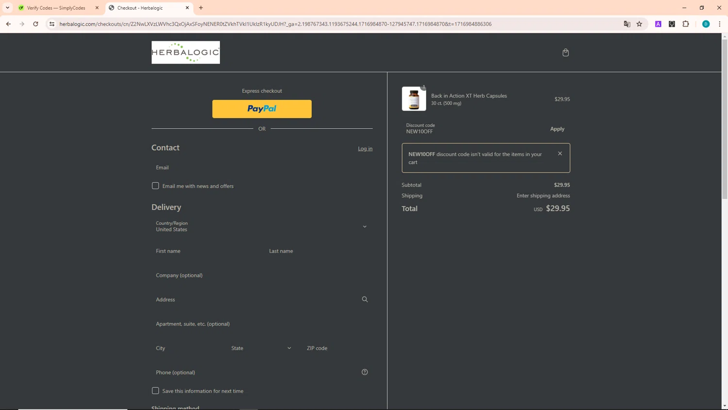 where to use Herbalogic promo code box