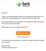 Herb Approach coupon verification screenshot