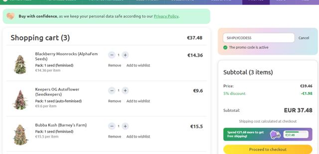 Herbies Seeds checkout page showing Herbies Seeds promo code box | Screenshot taken by SimplyCodes community member on Aug 29, 2025
