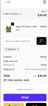 BOSE10 coupon verification screenshot