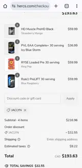 JACLYN coupon verification screenshot