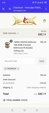 Hercules Fishing Tackle coupon verification screenshot