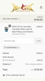 Hercules Fishing Tackle coupon verification screenshot