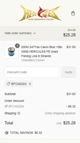 Hercules Fishing Tackle coupon verification screenshot