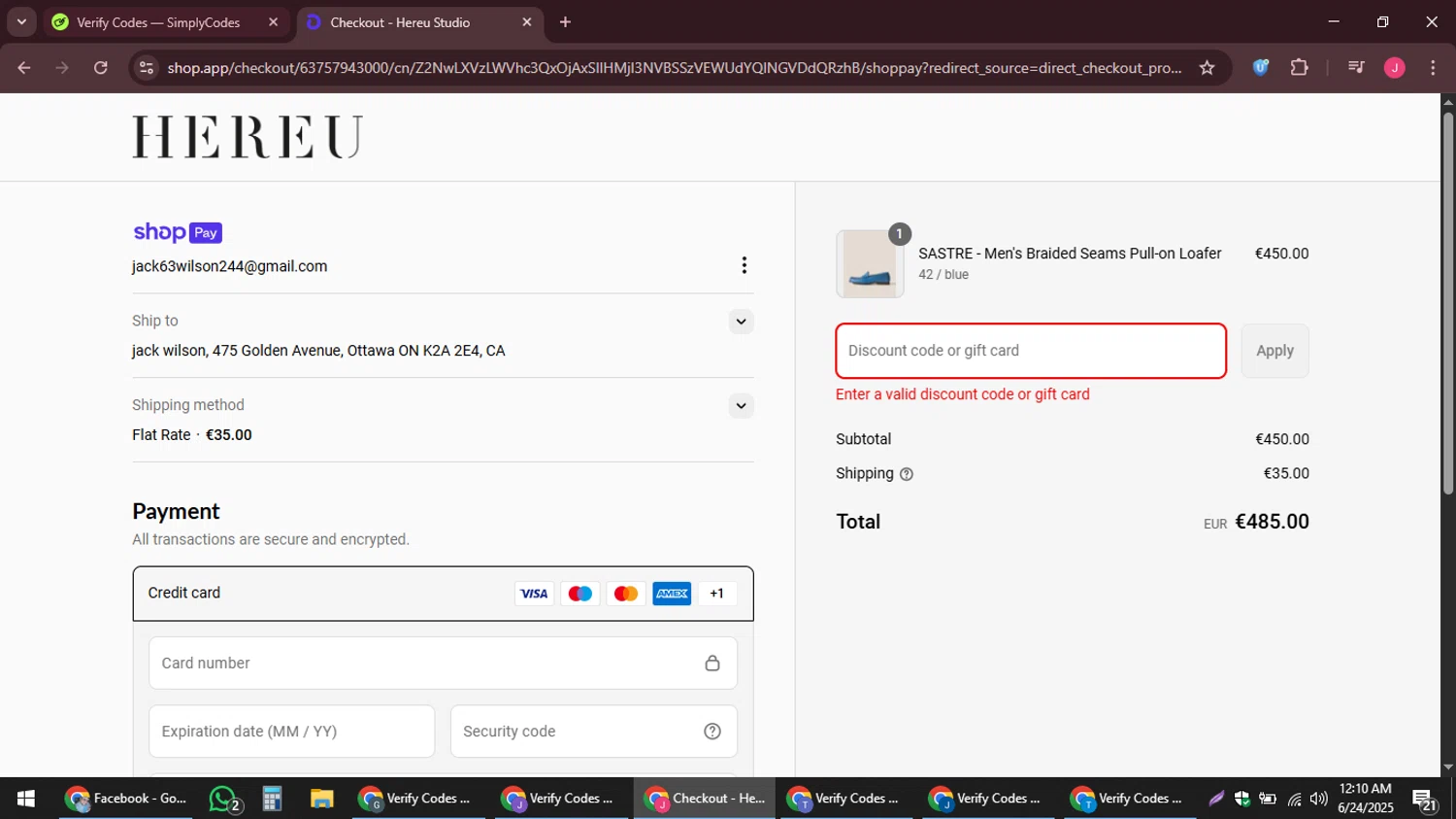 Hereu discount code screenshot showing code PRIVATESALESS25 applied at Hereu checkout page. Uploaded by SimplyCodes community member JackWilson63 on Jun 24, 2025