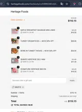 Heritage Foods coupon verification screenshot