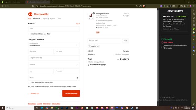 Herman Miller checkout page showing Herman Miller promo code box | Screenshot taken by SimplyCodes community member on Aug 30, 2025