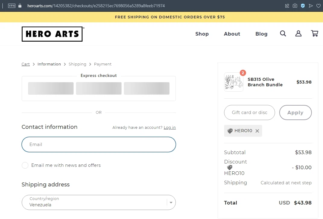 where to use Hero Arts promo code box