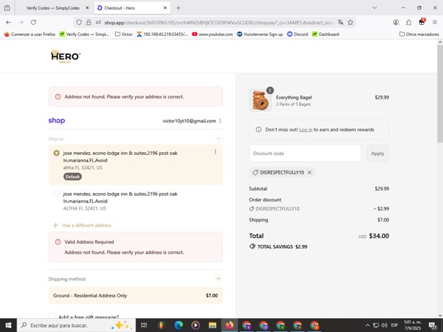 Hero Bread checkout page showing Hero Bread discount code box | Screenshot taken by SimplyCodes community member on Sep 7, 2025