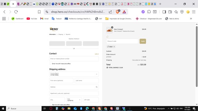 Hero Bread checkout page showing Hero Bread discount code box | Screenshot taken by SimplyCodes community member on Sep 7, 2025