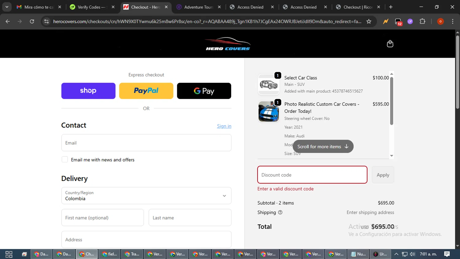 Hero Covers promo code screenshot showing code LOVE2026 applied at Hero Covers checkout page. Uploaded by SimplyCodes community member WiseTracker2171 on Mar 6, 2026