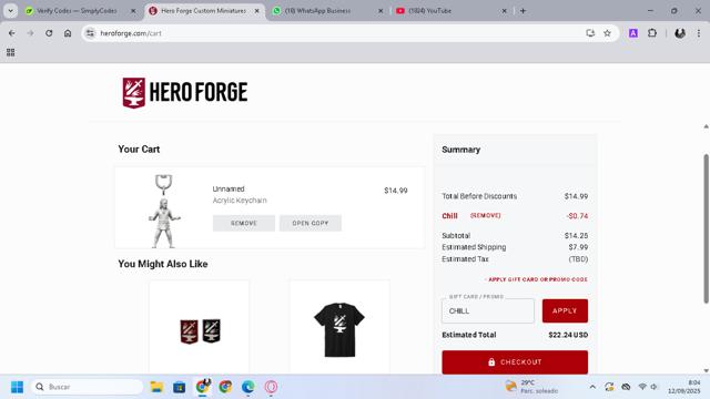 Hero Forge checkout page showing Hero Forge promo code box | Screenshot taken by SimplyCodes community member on Sep 12, 2025