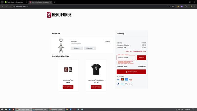 Hero Forge checkout page showing Hero Forge promo code box | Screenshot taken by SimplyCodes community member on Sep 12, 2025